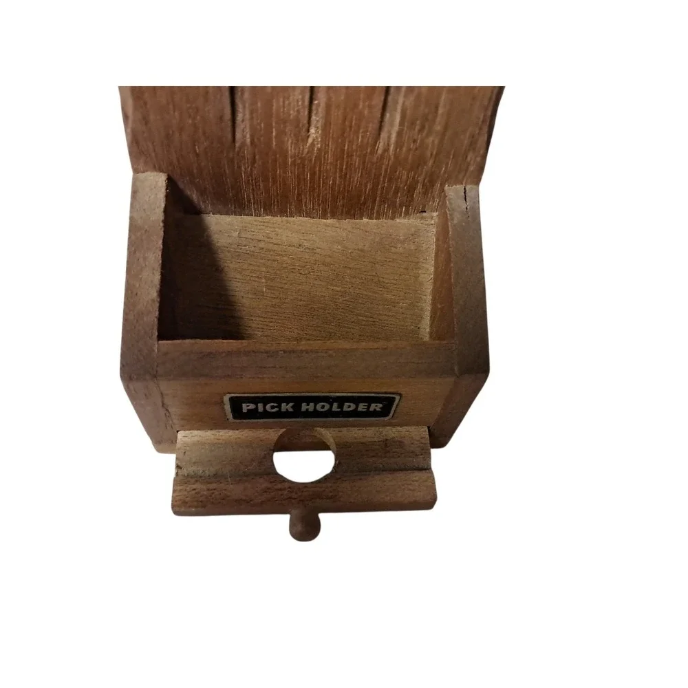 Vintage wooden toothpick dispenser/holder with a rooster‎ emblem